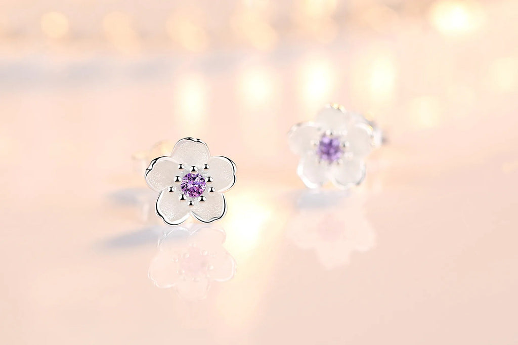 925 Sterling Silver Pink Purple Zircon Flower Small Stud Earrings For Women Wedding Elegant Luxury Jewelry Accessories Wholesale - PrimeNest