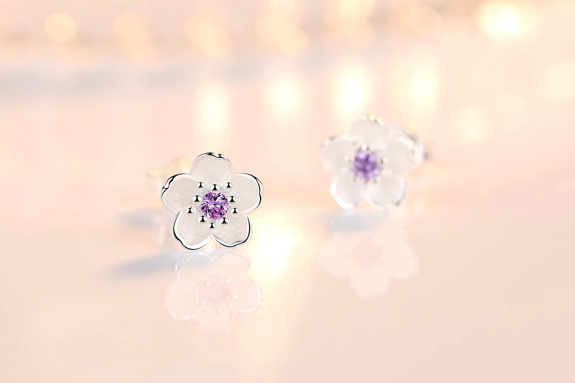 925 Sterling Silver Pink Purple Zircon Flower Small Stud Earrings For Women Wedding Elegant Luxury Jewelry Accessories Wholesale - PrimeNest
