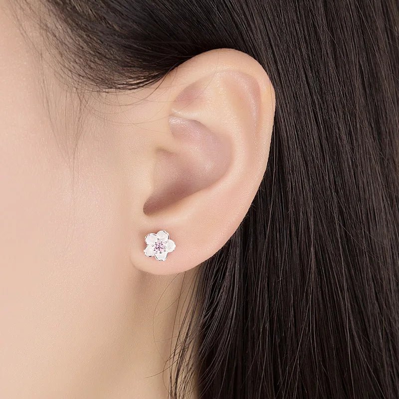 925 Sterling Silver Pink Purple Zircon Flower Small Stud Earrings For Women Wedding Elegant Luxury Jewelry Accessories Wholesale - PrimeNest