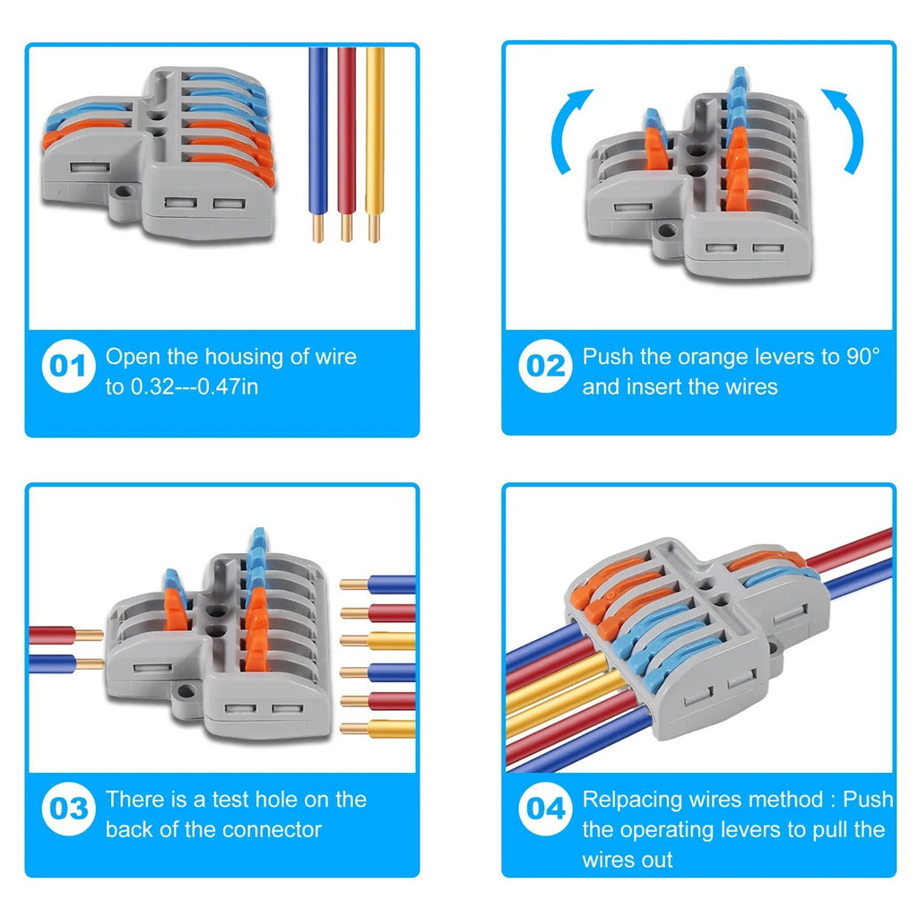 9pcs Compact Splicing Wire Connectors Assortment Pack Lever Connector Kit, Quick Wiring Connector for AWG 28-12 - PrimeNest