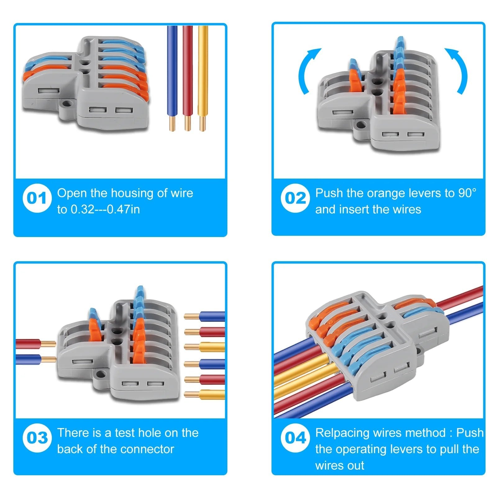 9pcs Compact Splicing Wire Connectors Assortment Pack Lever Connector Kit, Quick Wiring Connector for AWG 28-12 - PrimeNest