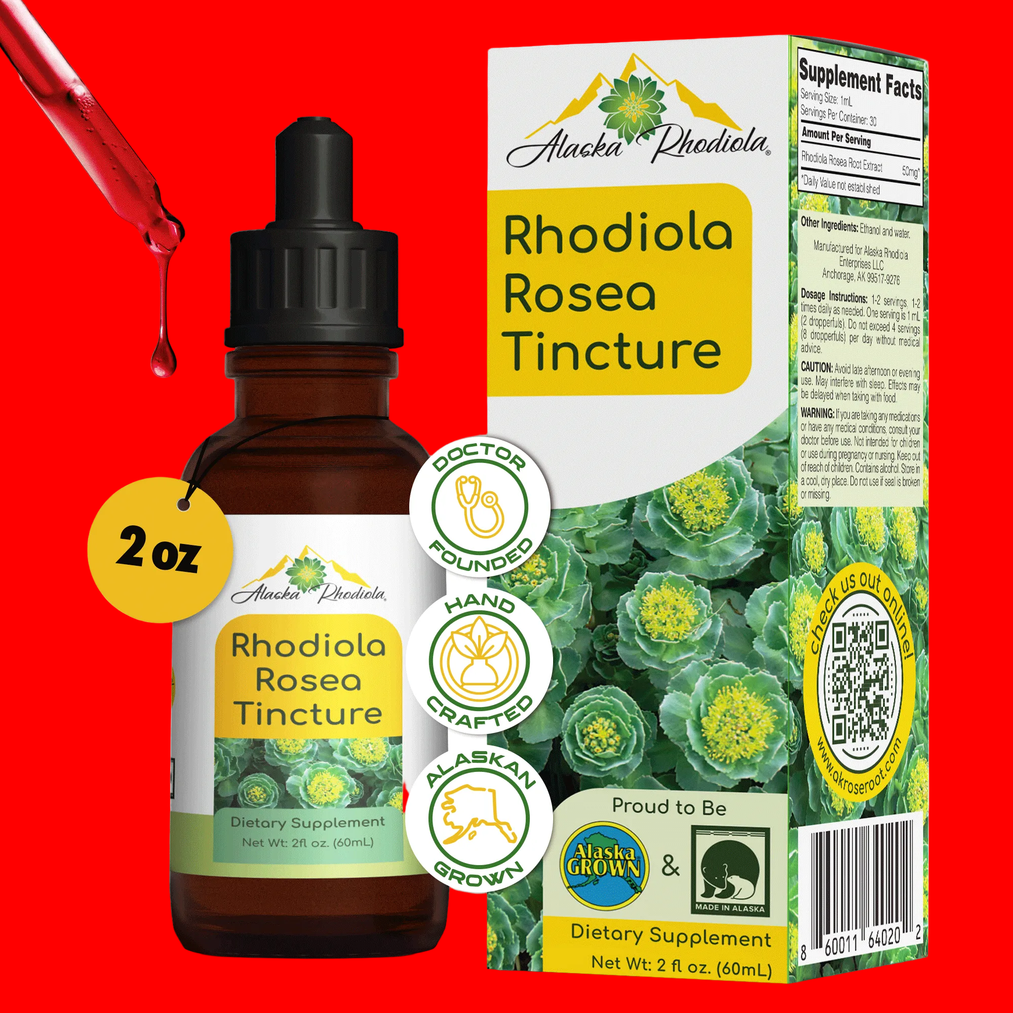 Alaska Rhodiola Rosea Tincture – 2 fl oz (60mL)