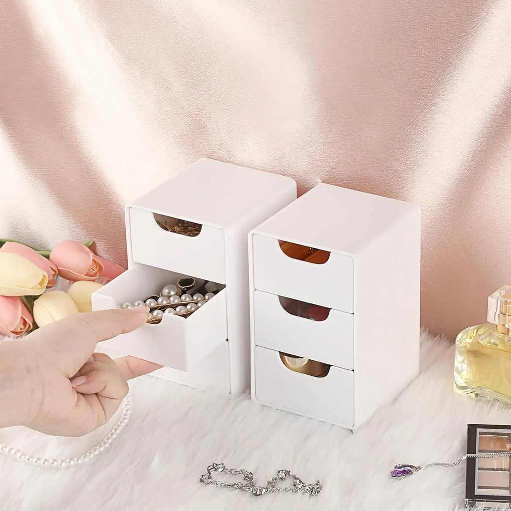 Multi-functional Drawer-style Storage Box 3-Tier Desktop Cosmetic Jewelry Organizer Office Snack Storage Box Portable Cabinet