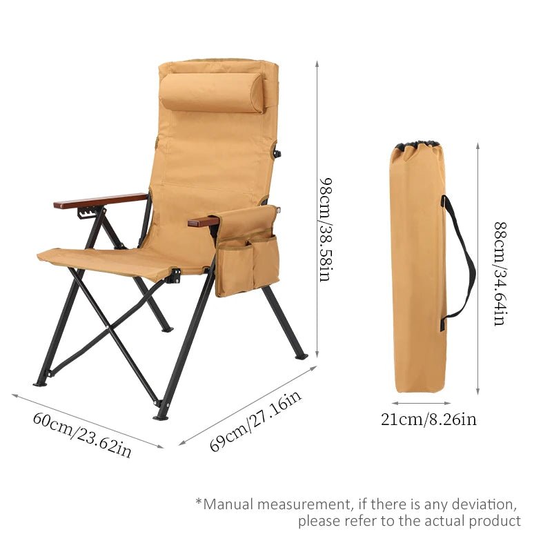 Adjustable 5-Position Folding Chair With Pillow & Armrests - Perfect For Outdoor Camping, Fishing, And Patio Relaxation - PrimeNest