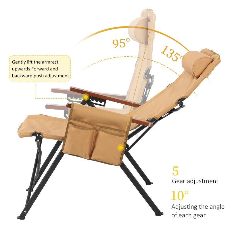 Adjustable 5-Position Folding Chair With Pillow & Armrests - Perfect For Outdoor Camping, Fishing, And Patio Relaxation - PrimeNest