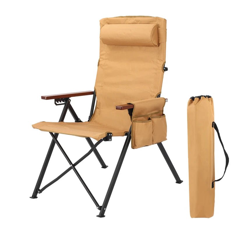 Adjustable 5-Position Folding Chair With Pillow & Armrests - Perfect For Outdoor Camping, Fishing, And Patio Relaxation - PrimeNest