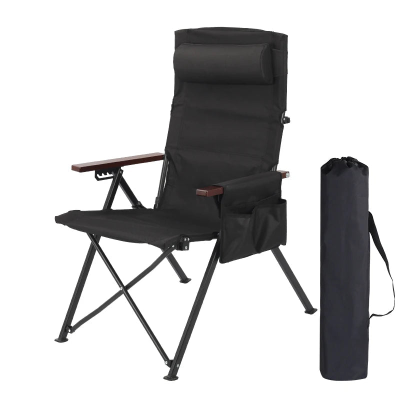 Adjustable 5-Position Folding Chair With Pillow & Armrests - Perfect For Outdoor Camping, Fishing, And Patio Relaxation - PrimeNest