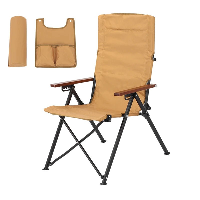Adjustable 5-Position Folding Chair With Pillow & Armrests - Perfect For Outdoor Camping, Fishing, And Patio Relaxation - PrimeNest