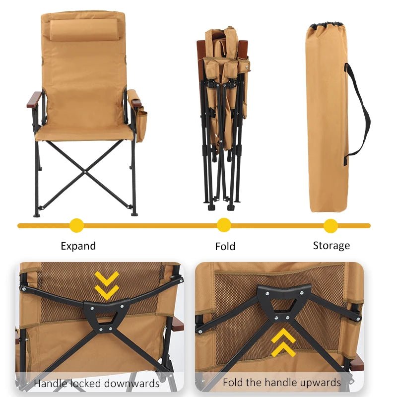 Adjustable 5-Position Folding Chair With Pillow & Armrests - Perfect For Outdoor Camping, Fishing, And Patio Relaxation - PrimeNest
