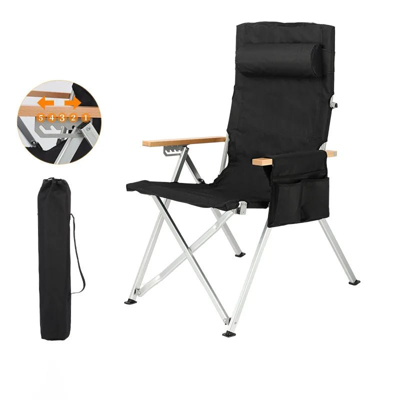 Adjustable 5-Position Folding Chair With Pillow & Armrests - Perfect For Outdoor Camping, Fishing, And Patio Relaxation - PrimeNest