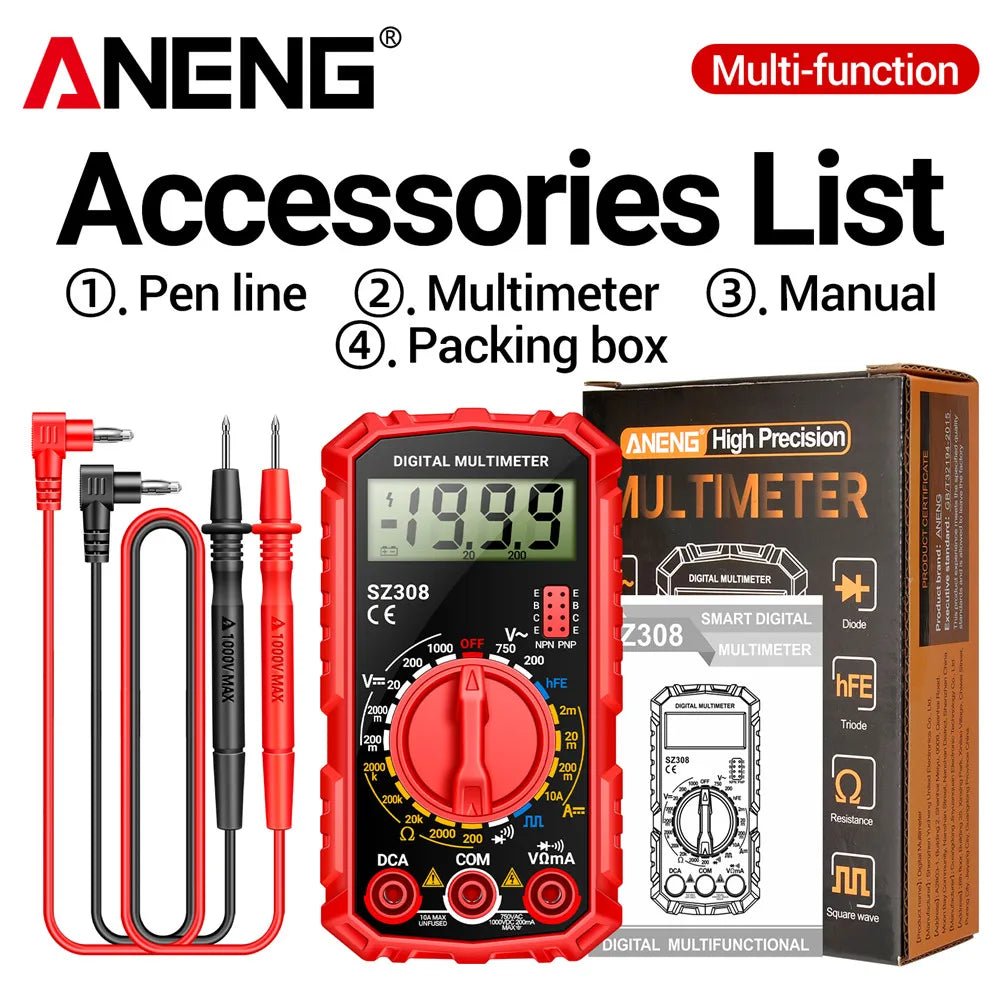 ANENG SZ308 Digital Multimeter AC/DC Current Meter Voltage Resistance Meter Electrician LCD Screen Ohm Square Wave Test - PrimeNest