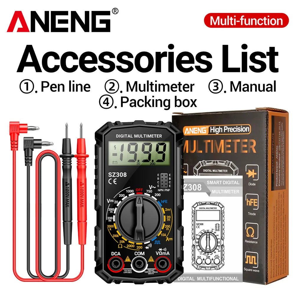 ANENG SZ308 Digital Multimeter AC/DC Current Meter Voltage Resistance Meter Electrician LCD Screen Ohm Square Wave Test - PrimeNest
