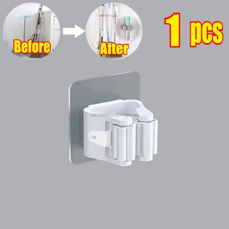 Self-adhesive Mop Holder Broom Stand Wall Mounted Mop Support Sweeping Brush Hook Storage Organizer Bathroom Kitchen Accessories