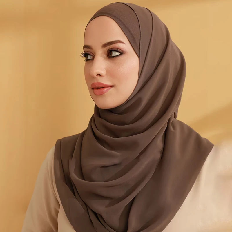 Hot Selling Chiffon Hijab with a Matching Cotton Inner for Women Hijab Shawl Underscarf