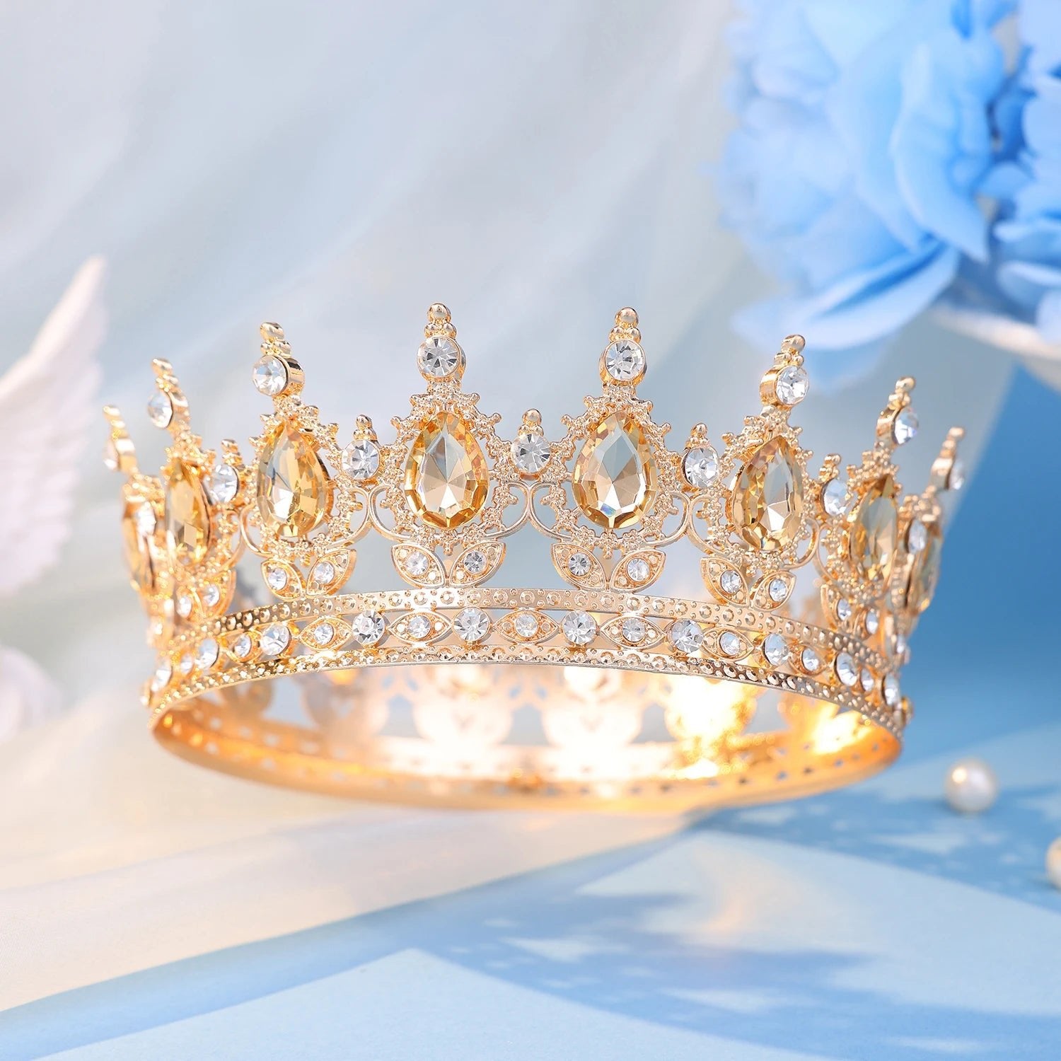 Baroque Round Crystal Tiaras And Crowns Headband Rhinestone Prom Diadem Crown Bridal Wedding Hair Accessories Jewelry Crown Gift - PrimeNest
