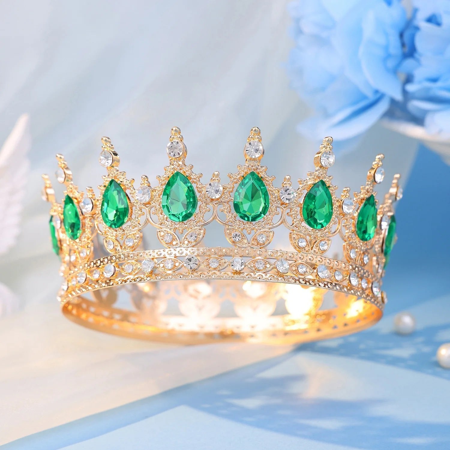 Baroque Round Crystal Tiaras And Crowns Headband Rhinestone Prom Diadem Crown Bridal Wedding Hair Accessories Jewelry Crown Gift - PrimeNest