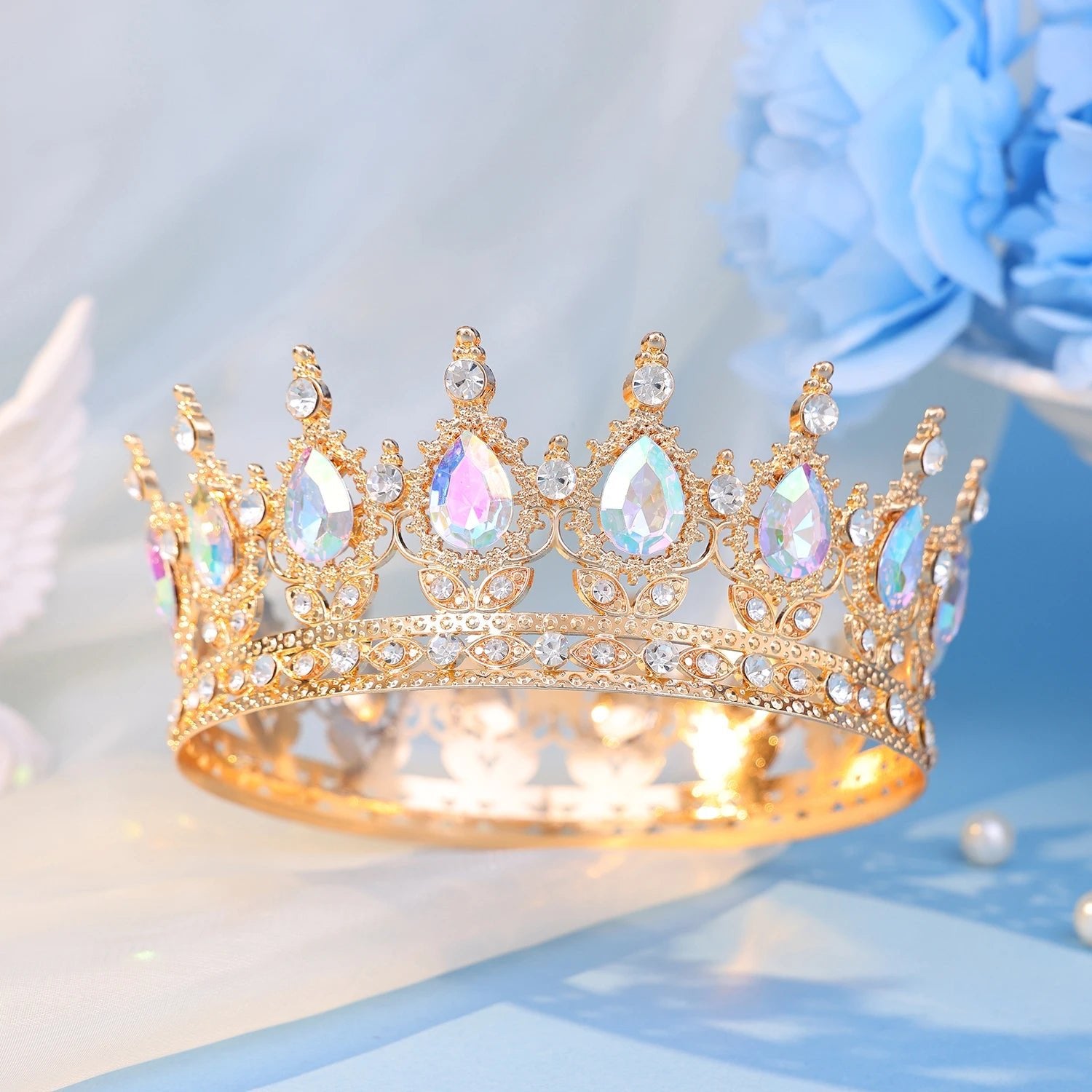 Baroque Round Crystal Tiaras And Crowns Headband Rhinestone Prom Diadem Crown Bridal Wedding Hair Accessories Jewelry Crown Gift - PrimeNest
