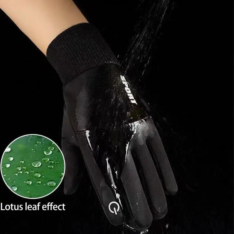Black Winter Warm Full Fingers Waterproof Cycling Outdoor Sports Running Motorcycle Ski Touch Screen Fleece Gloves Snow Gloves - PrimeNest