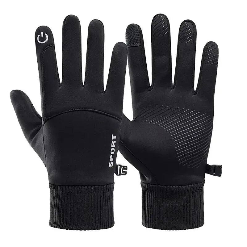 Black Winter Warm Full Fingers Waterproof Cycling Outdoor Sports Running Motorcycle Ski Touch Screen Fleece Gloves Snow Gloves - PrimeNest