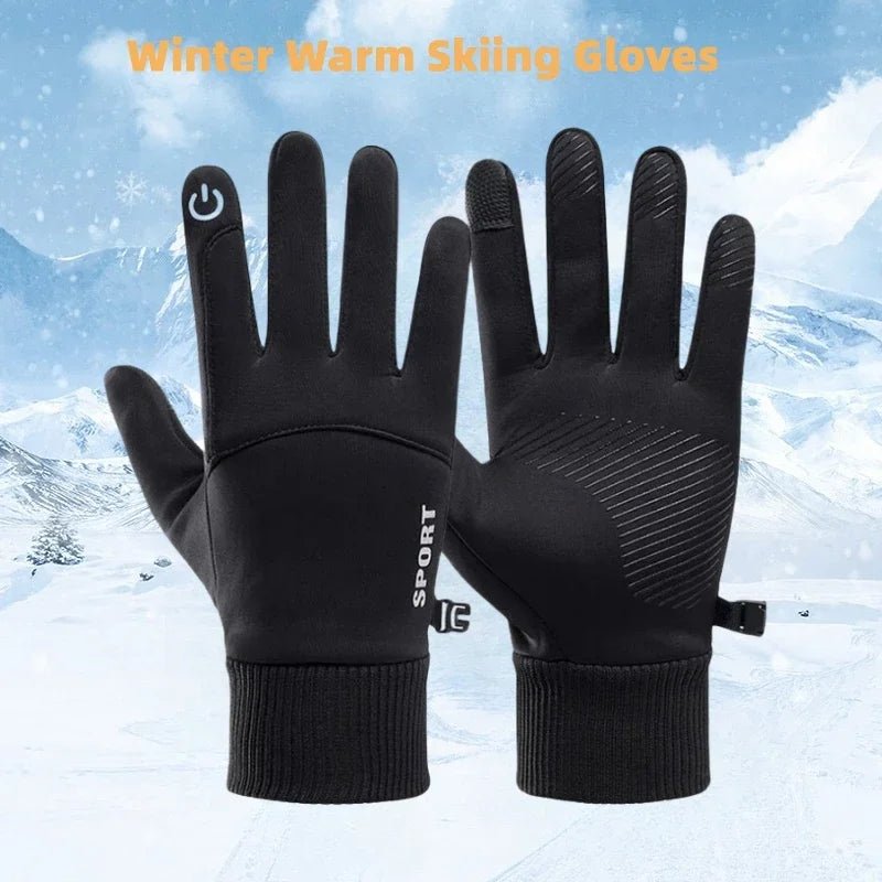 Black Winter Warm Full Fingers Waterproof Cycling Outdoor Sports Running Motorcycle Ski Touch Screen Fleece Gloves Snow Gloves - PrimeNest