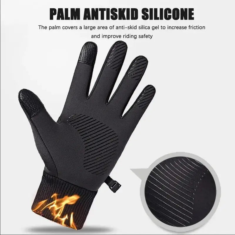 Black Winter Warm Full Fingers Waterproof Cycling Outdoor Sports Running Motorcycle Ski Touch Screen Fleece Gloves Snow Gloves - PrimeNest