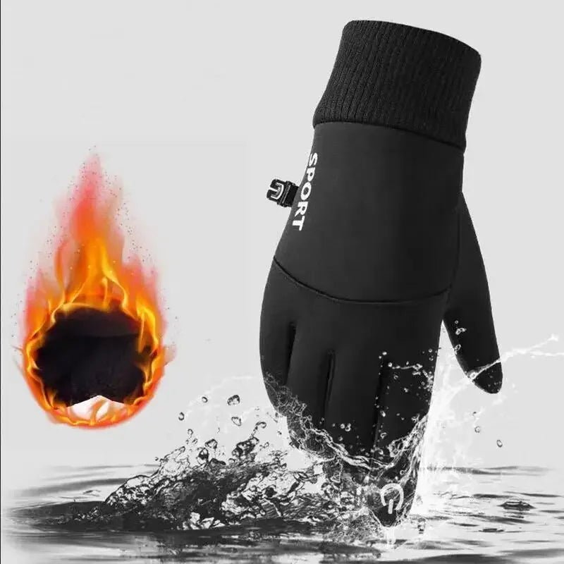 Black Winter Warm Full Fingers Waterproof Cycling Outdoor Sports Running Motorcycle Ski Touch Screen Fleece Gloves Snow Gloves - PrimeNest