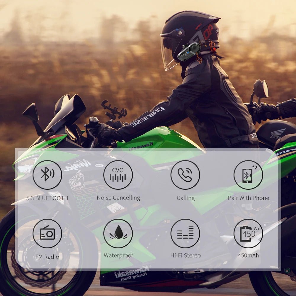 Bluetooth 5.3 Helmet Headset Wireless Hands-free Call Phone Kit Motorcycle Waterproof Earphone Music Player Speaker Moto - PrimeNest