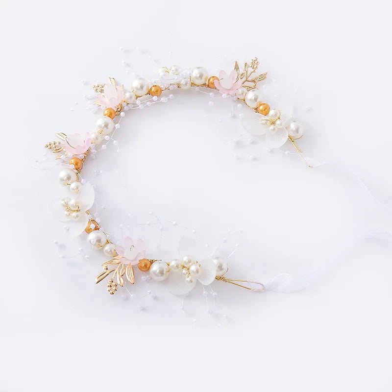 Bride headband pearl flower headband children's flower wreath super fairy princess hair accessory headband headband ribbon - PrimeNest