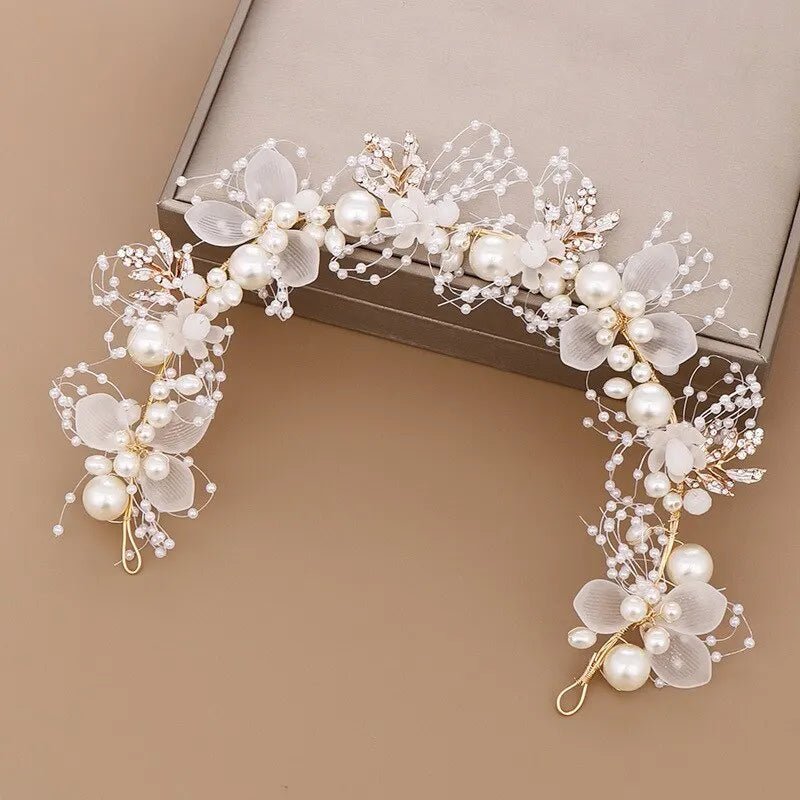 Bride headband pearl flower headband children's flower wreath super fairy princess hair accessory headband headband ribbon - PrimeNest