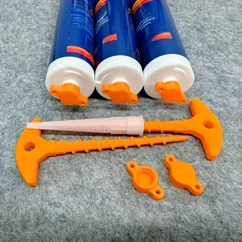 Silicone seal cap and seal gun nozzle removal tool, silicone seal cap used for open core tubes to prevent rapid drying