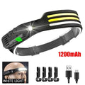 COB LED Headlamp Induction Head Lamp Built-in Battery USB Rechargeable Head Flashlight Outdoor Camping Fishing Sensor Headlight - PrimeNest