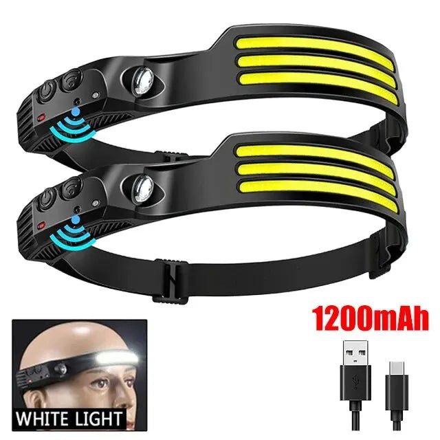 COB LED Headlamp Induction Head Lamp Built-in Battery USB Rechargeable Head Flashlight Outdoor Camping Fishing Sensor Headlight - PrimeNest