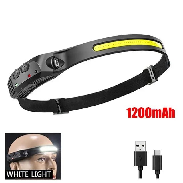COB LED Headlamp Induction Head Lamp Built-in Battery USB Rechargeable Head Flashlight Outdoor Camping Fishing Sensor Headlight - PrimeNest