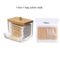 Cotton Swab Storage Box Double Head Cotton Buds Container Transparent Square Bamboo Cover Cotton Swab Toothpick Organize Box - PrimeNest