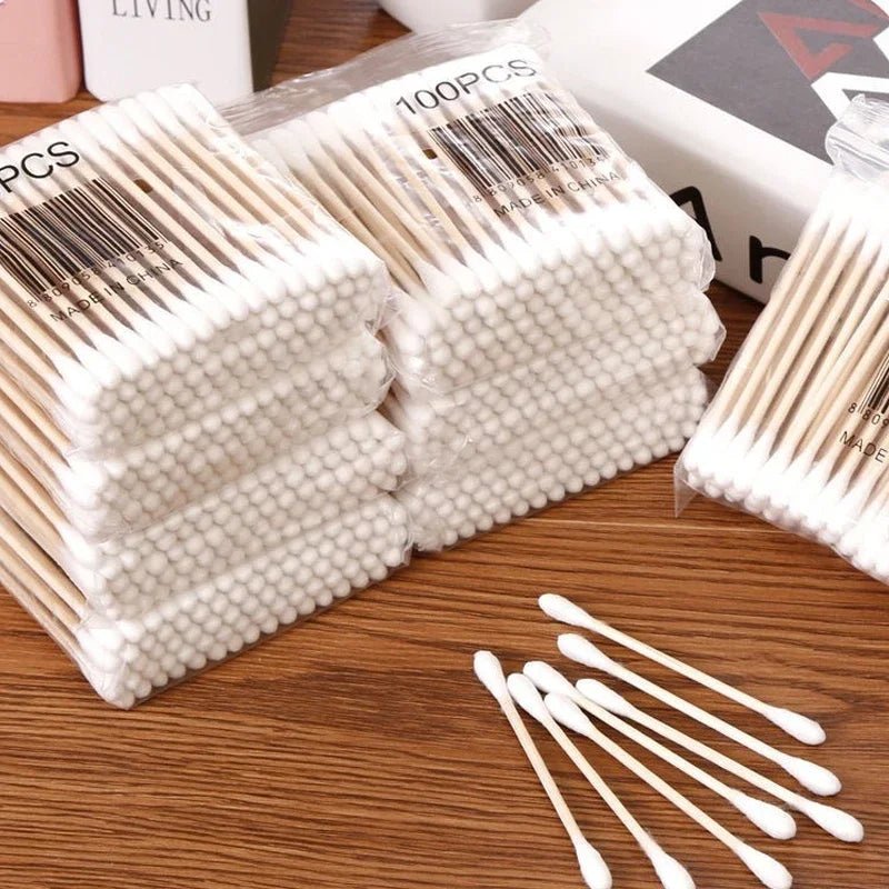 Cotton Swab Storage Box Double Head Cotton Buds Container Transparent Square Bamboo Cover Cotton Swab Toothpick Organize Box - PrimeNest