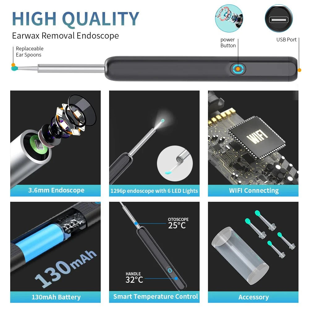 Smart Visual Ear Cleaner with Camera Wax Remover Tool Stick Otoscope 1080P HD Earpick Endoscope Earring Personal Health Care