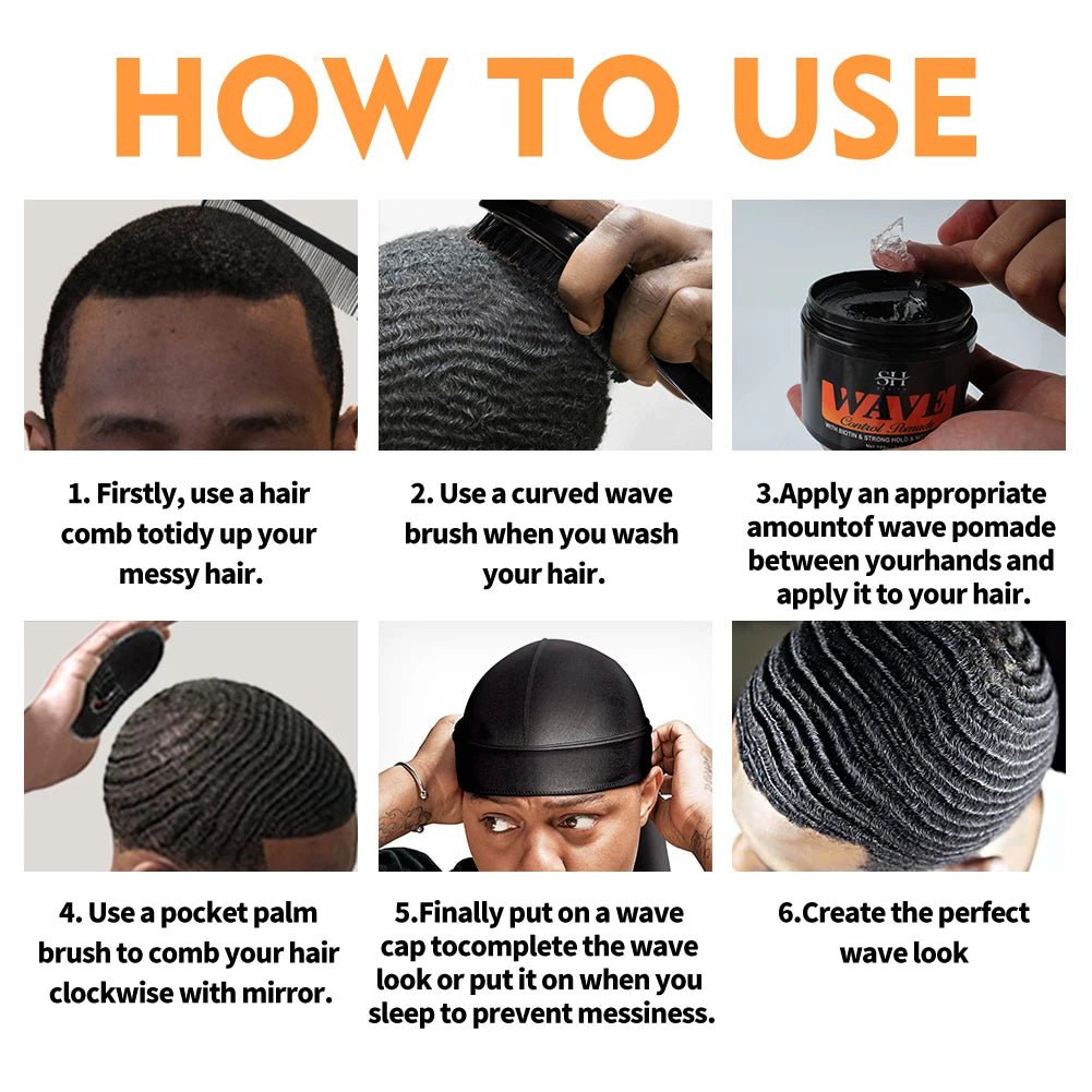 Deep Wave Control Pomade 360 Biotin Sport Strong Hold Wave Hair Gel With Brush Wavy Hair Oil Shampoo Conditioner Styling Care - PrimeNest