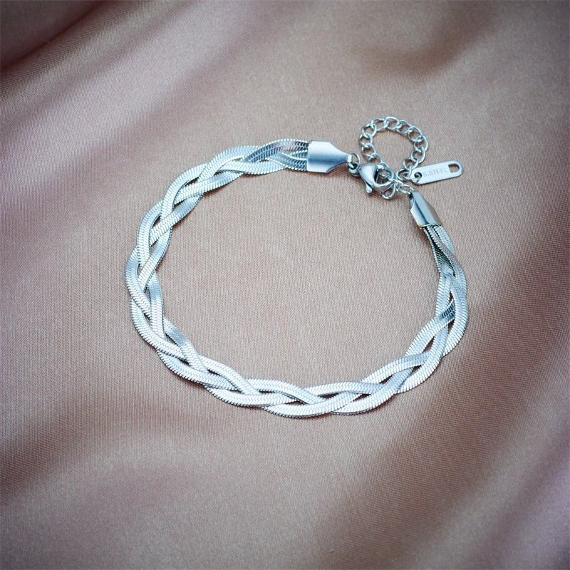 DIEYURO 316L Stainless Steel 3in1 Crossover Snake Chain Necklace Bracelets For Women Girl New Fashion Waterproof Jewelry Set - PrimeNest