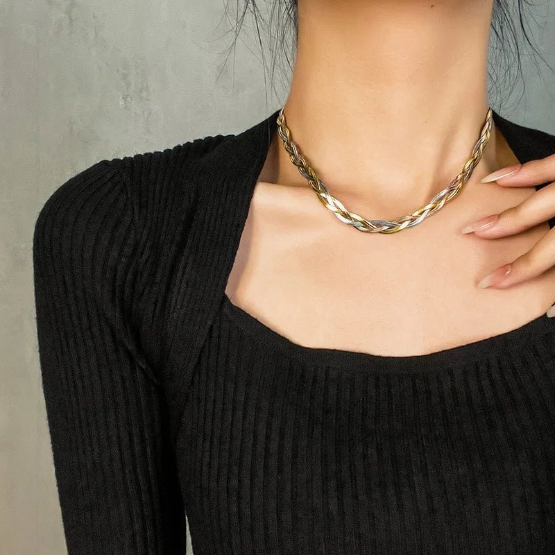 DIEYURO 316L Stainless Steel 3in1 Crossover Snake Chain Necklace Bracelets For Women Girl New Fashion Waterproof Jewelry Set - PrimeNest