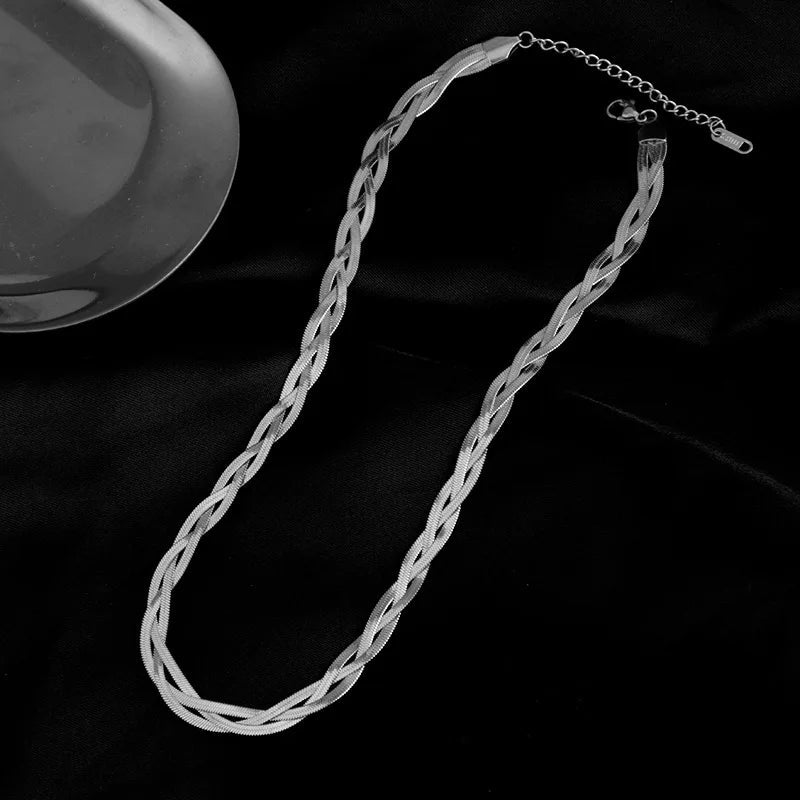 DIEYURO 316L Stainless Steel 3in1 Crossover Snake Chain Necklace Bracelets For Women Girl New Fashion Waterproof Jewelry Set - PrimeNest