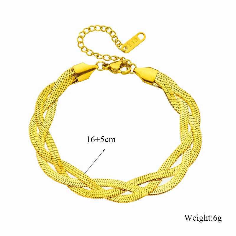 DIEYURO 316L Stainless Steel 3in1 Crossover Snake Chain Necklace Bracelets For Women Girl New Fashion Waterproof Jewelry Set - PrimeNest