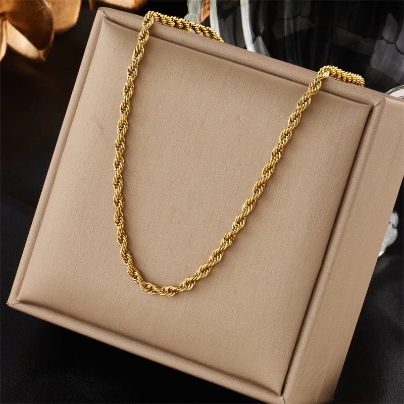 DIEYURO 316L Stainless Steel Gold Color Chain Necklace Bracelets For Women Girl Fashion Non-fading Lady Jewelry Set Accessories - PrimeNest