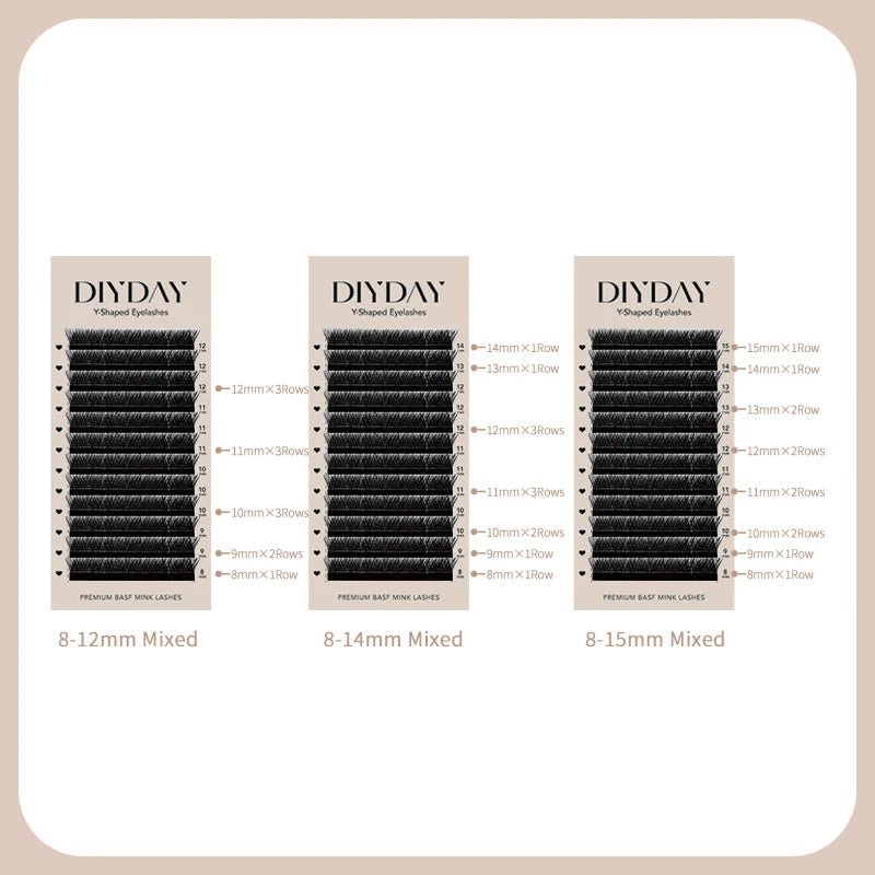 DIYDAY YY Shaped Eyelash Extension C D Curl Faux Mink Lashes Wholesale YY Shape False Eyelashes for Eye Makeup Beauty - PrimeNest