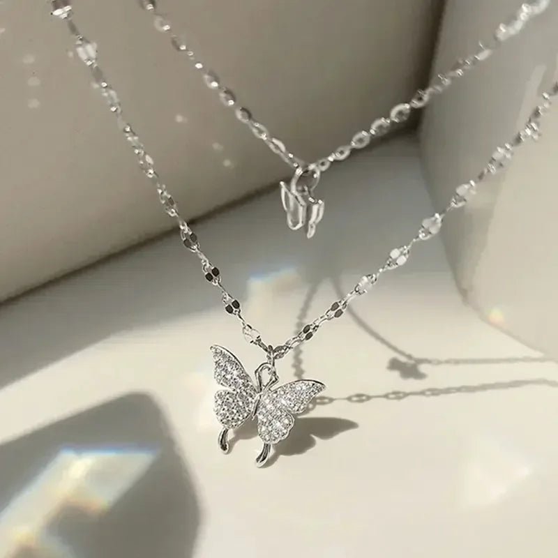Double Layer Butterfly Necklace for Women, Lats Sparkling Collar Chain, Exquisite Jewelry, Banquet Party, Holiday Gift, 1 - PrimeNest