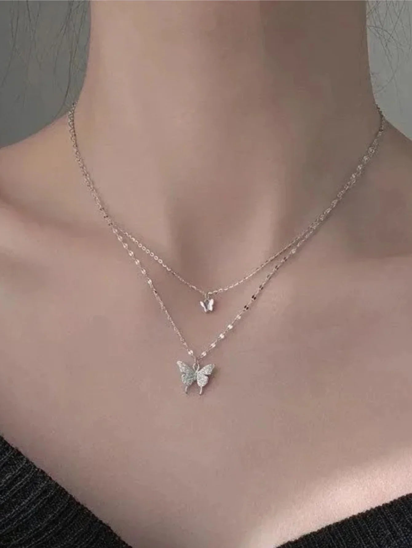 Double Layer Butterfly Necklace for Women, Lats Sparkling Collar Chain, Exquisite Jewelry, Banquet Party, Holiday Gift, 1 - PrimeNest