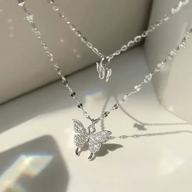 Double Layer Butterfly Necklace for Women, Lats Sparkling Collar Chain, Exquisite Jewelry, Banquet Party, Holiday Gift, 1 - PrimeNest