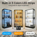 Dual-Tier Glass Display Cabinet with 3-Color LED Lights, Sensor-Activated, 4-Shelf Black Bookcase for Collectibles and Storage - PrimeNest