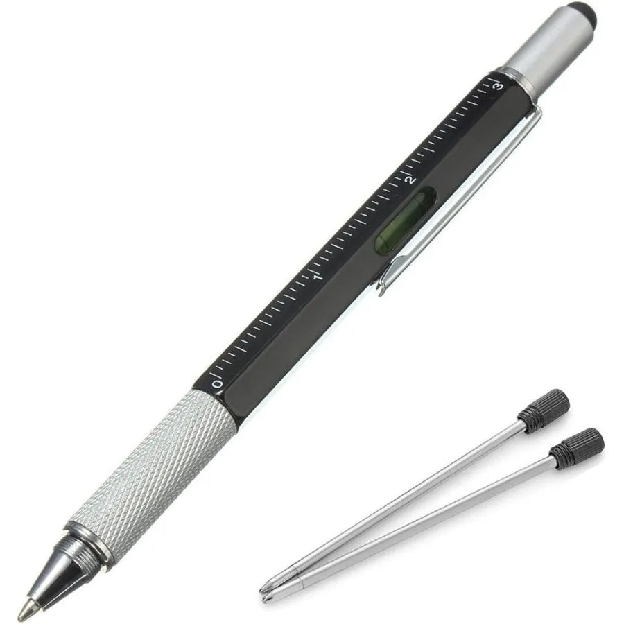 Multifunction Tech-Tool Pen with Ballpoint Pen Touch Screen Stylus Ruler Spirit Level Flat-head and Phillips Screwdriver - Idea