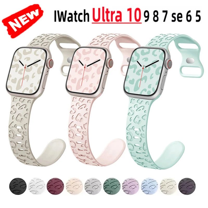 Engraved Leopard For Apple Watch Straps 40mm 44mm 42mm 45mm 41mm 49mm 38mm Silicone Bracelet Series 9 8 7 SE 6 5 4 ultra2 3 band - PrimeNest