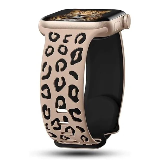 Engraved Leopard For Apple Watch Straps 40mm 44mm 42mm 45mm 41mm 49mm 38mm Silicone Bracelet Series 9 8 7 SE 6 5 4 ultra2 3 band - PrimeNest
